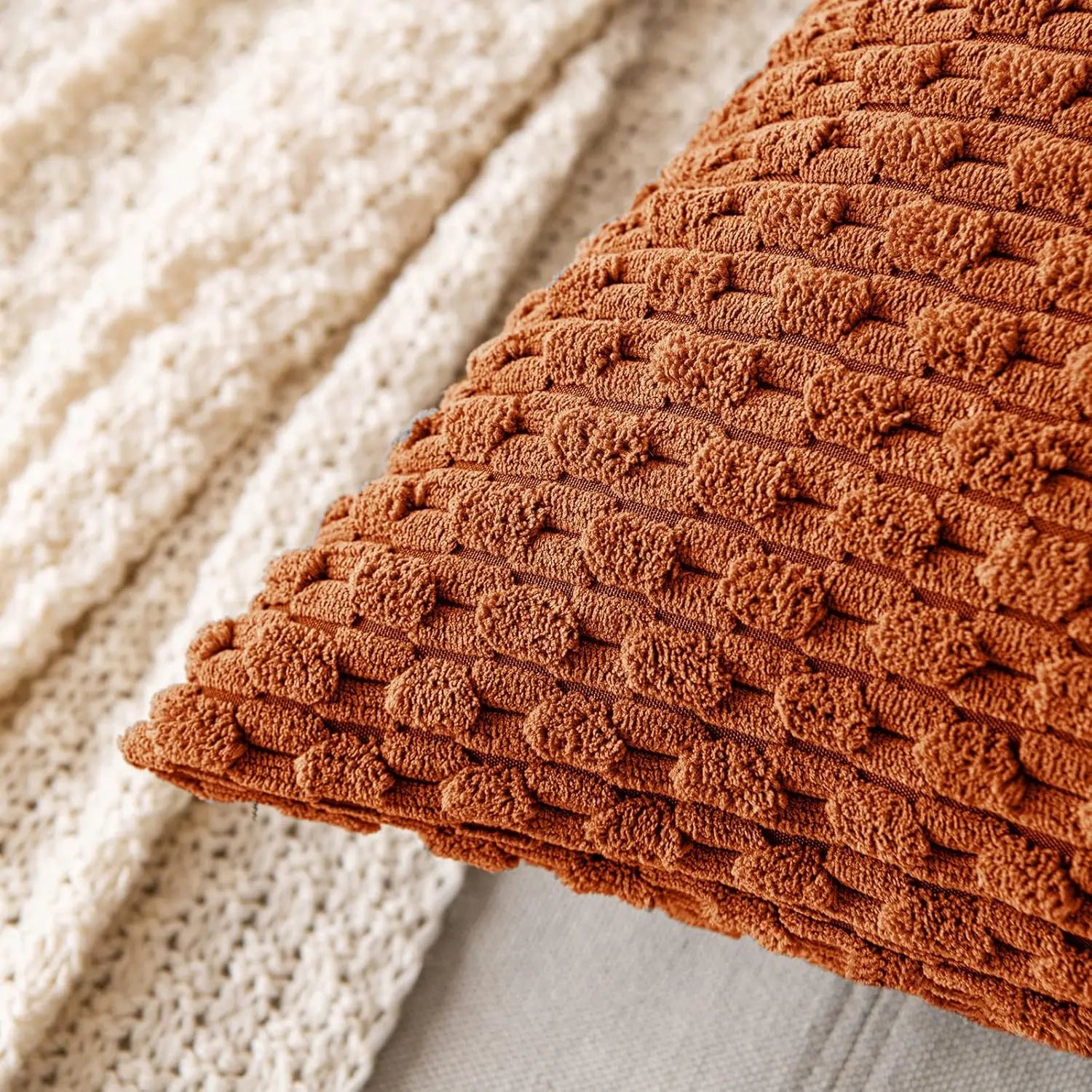 Boho Cuscino in Velluto a Coste – Elegante Copricuscino Decorativo a Strisce per Divano o Letto