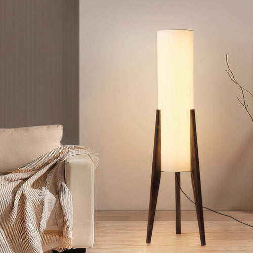LIGNELUX – Lampada da terra scandinava in legno di noce con illuminazione LED dimmerabile