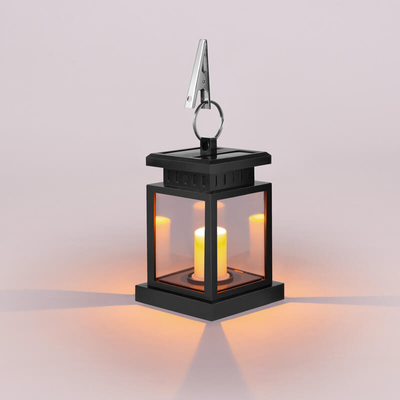 Lanterna da Appendere Solare con Candela LED e Pannelli di Vetro