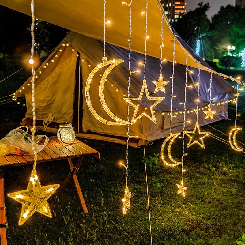 Luci a Stringa Solari con Forme di Stella e Luna Appese