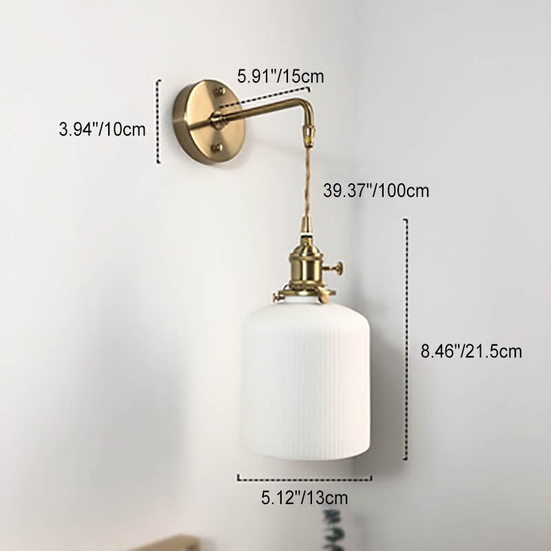 Lampada da Parete Ovale Cilindrica Minimalista Retro Giapponese in Ottone Lucite a 1 Luce