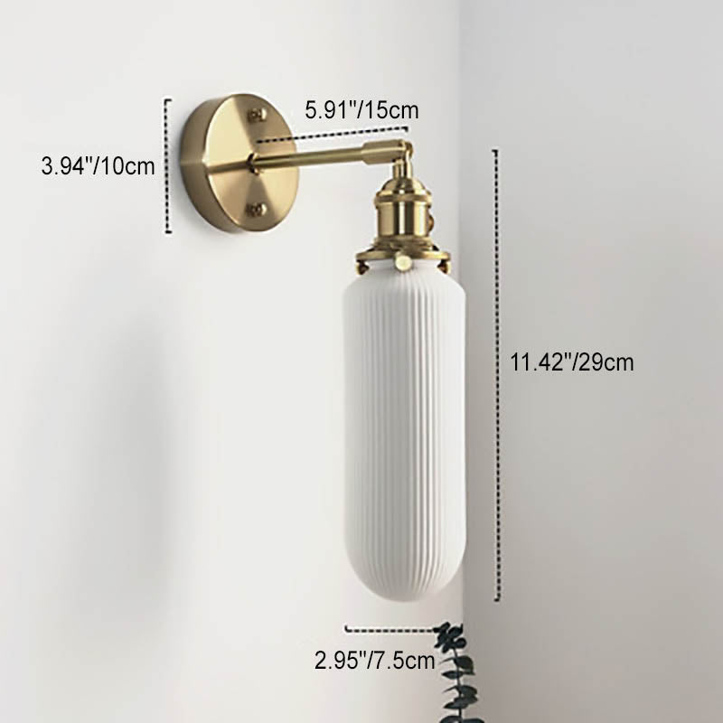 Lampada da Parete Ovale Cilindrica Minimalista Retro Giapponese in Ottone Lucite a 1 Luce