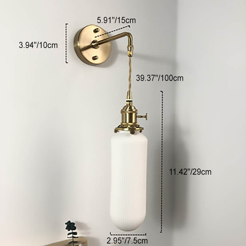 Lampada da Parete Ovale Cilindrica Minimalista Retro Giapponese in Ottone Lucite a 1 Luce