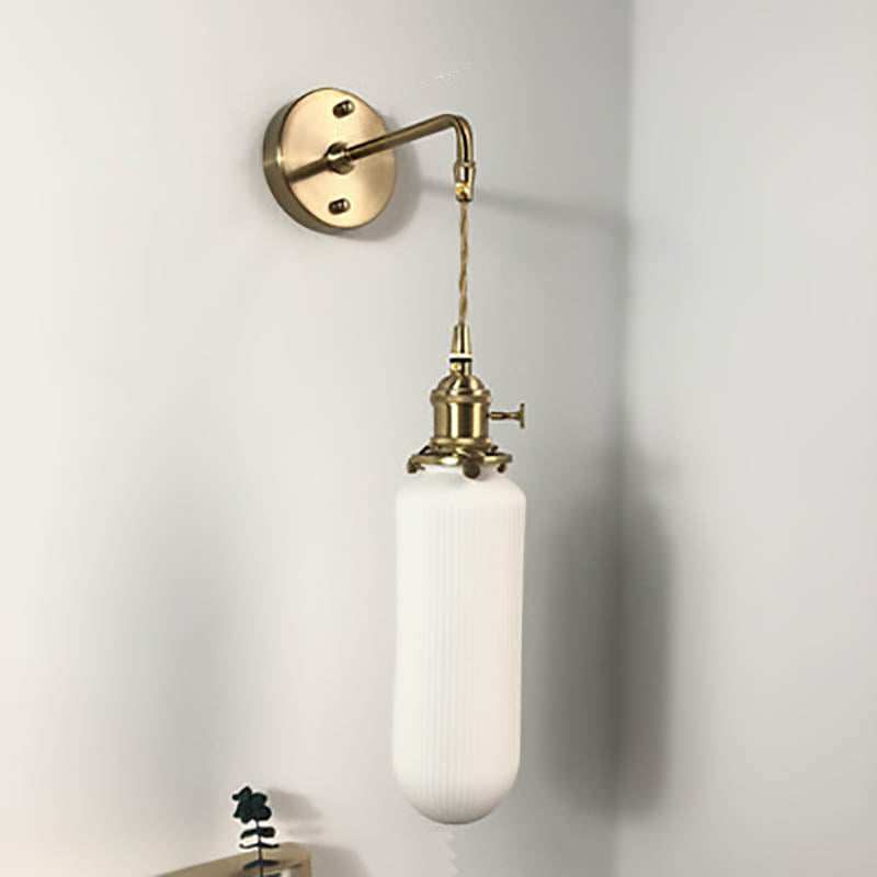 Lampada da Parete Ovale Cilindrica Minimalista Retro Giapponese in Ottone Lucite a 1 Luce