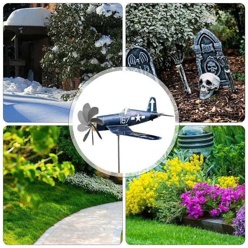 Girandola AeroTwist | Mulino a vento per giardino a forma di aereo in acciaio inossidabile | Resistente alle intemperie e rotante nel vento | Per giardino, terrazza e balcone