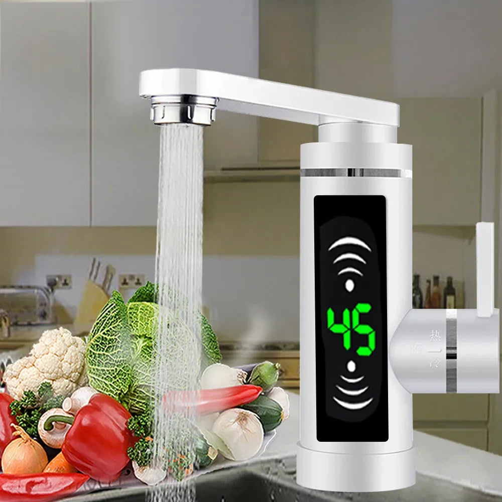 Deluvia - Rubinetto da cucina elettrico rotante con scaldabagno istantaneo e display della temperatura LED 3 kW
