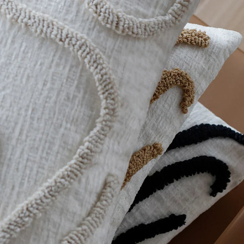 Sabella - Cuscino Decorativo in Chenille Boho con Linee Geometriche Morbide per Divano e Soggiorno