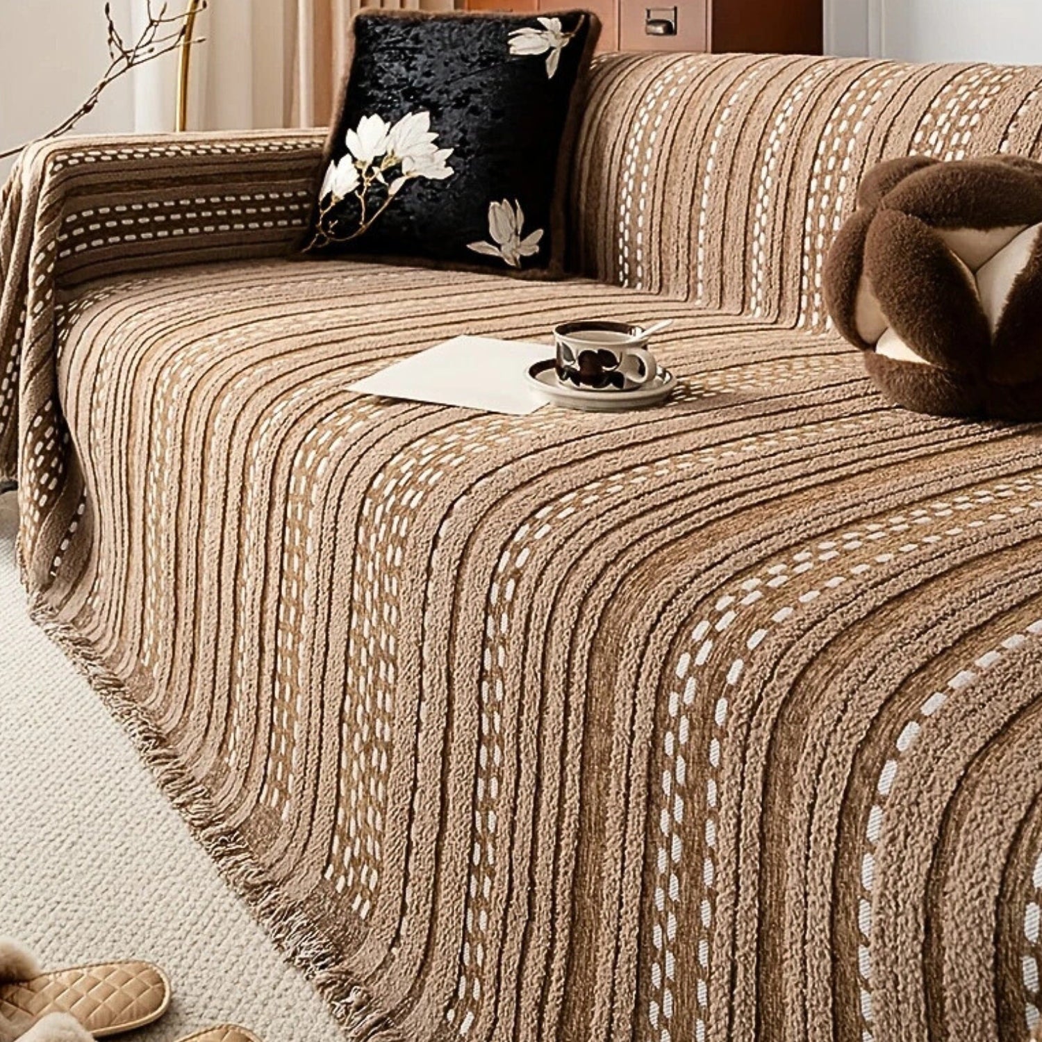 Copertura per Divano Boho in Peluche Stile Sahara