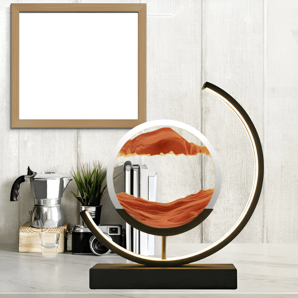 Lampada di sabbia con sabbia in movimento e illuminazione LED dimmerabile per un'atmosfera di relax