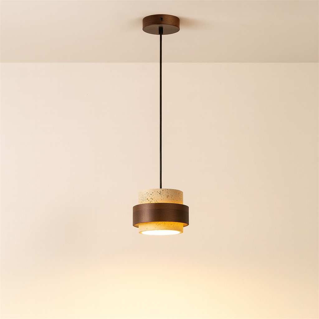 Luce a Sospensione in Pietra e Legno Raffinato per Interni Moderni