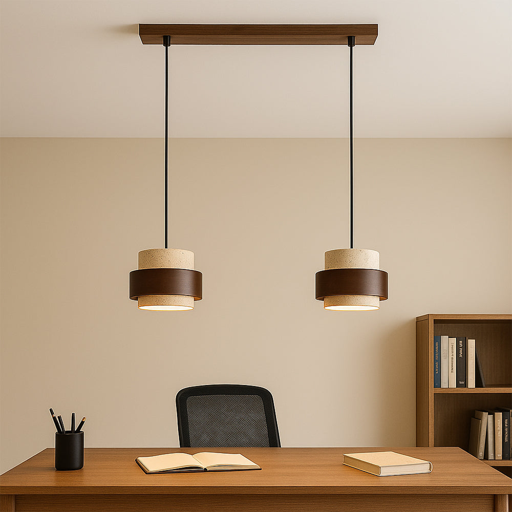 Luce a Sospensione in Pietra e Legno Raffinato per Interni Moderni