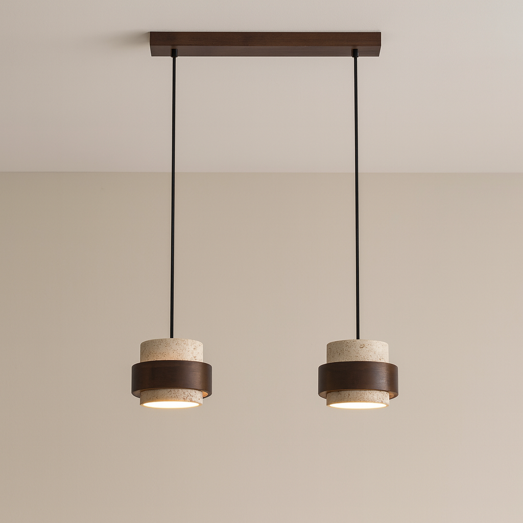 Luce a Sospensione in Pietra e Legno Raffinato per Interni Moderni