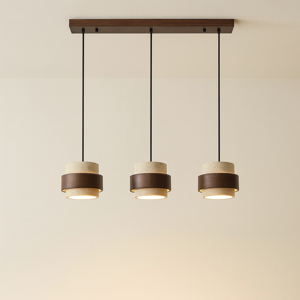 Luce a Sospensione in Pietra e Legno Raffinato per Interni Moderni
