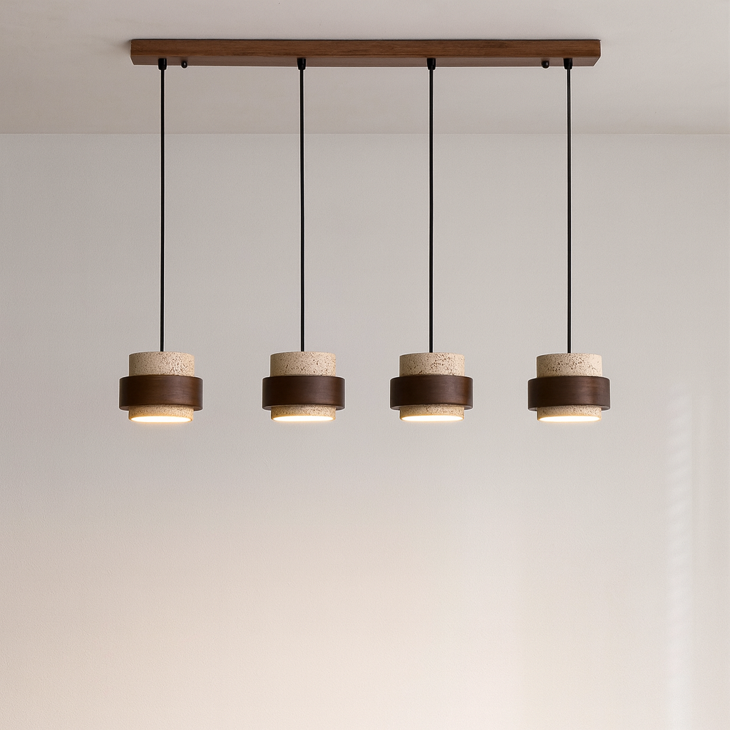 Luce a Sospensione in Pietra e Legno Raffinato per Interni Moderni