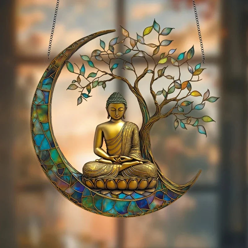 Cattura Sole in Acrilico ZenLight | Decorazione Buddha 2D | Accessorio per Finestra e Casa | Design per Stanze Spirituali
