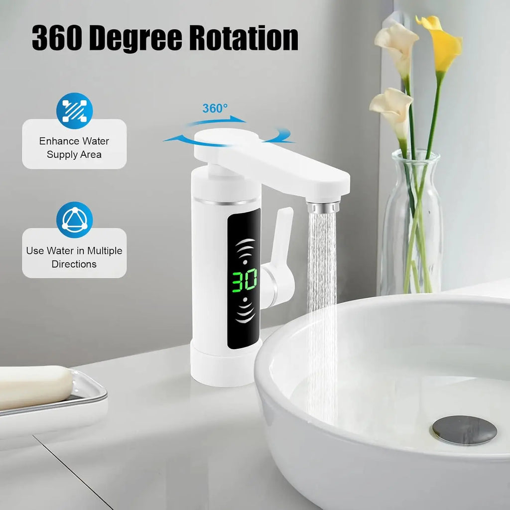 Deluvia - Rubinetto da cucina elettrico rotante con scaldabagno istantaneo e display della temperatura LED 3 kW