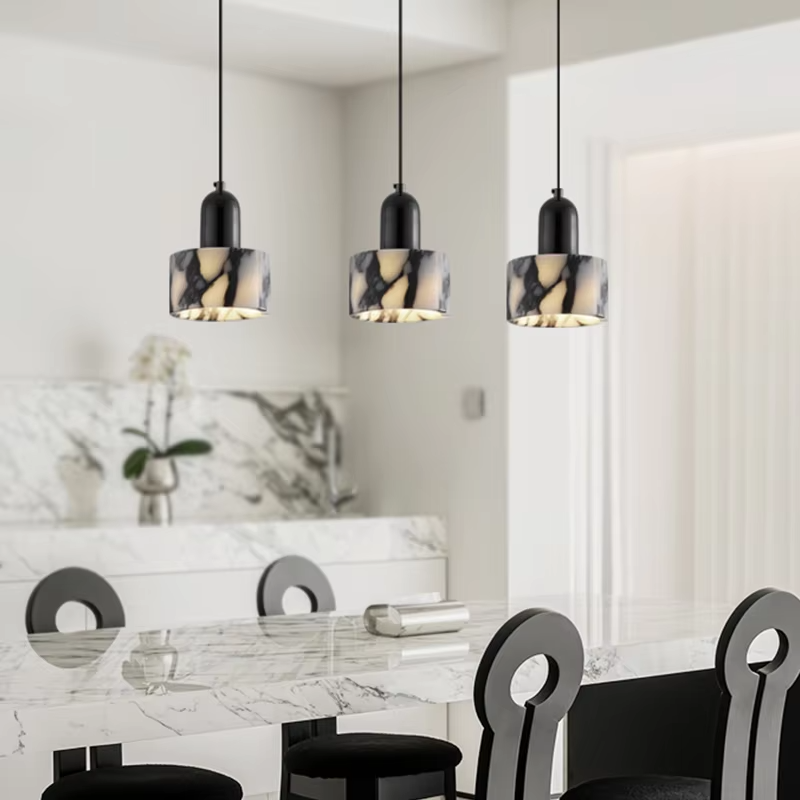 Lampada a sospensione in marmo nero per interni moderni