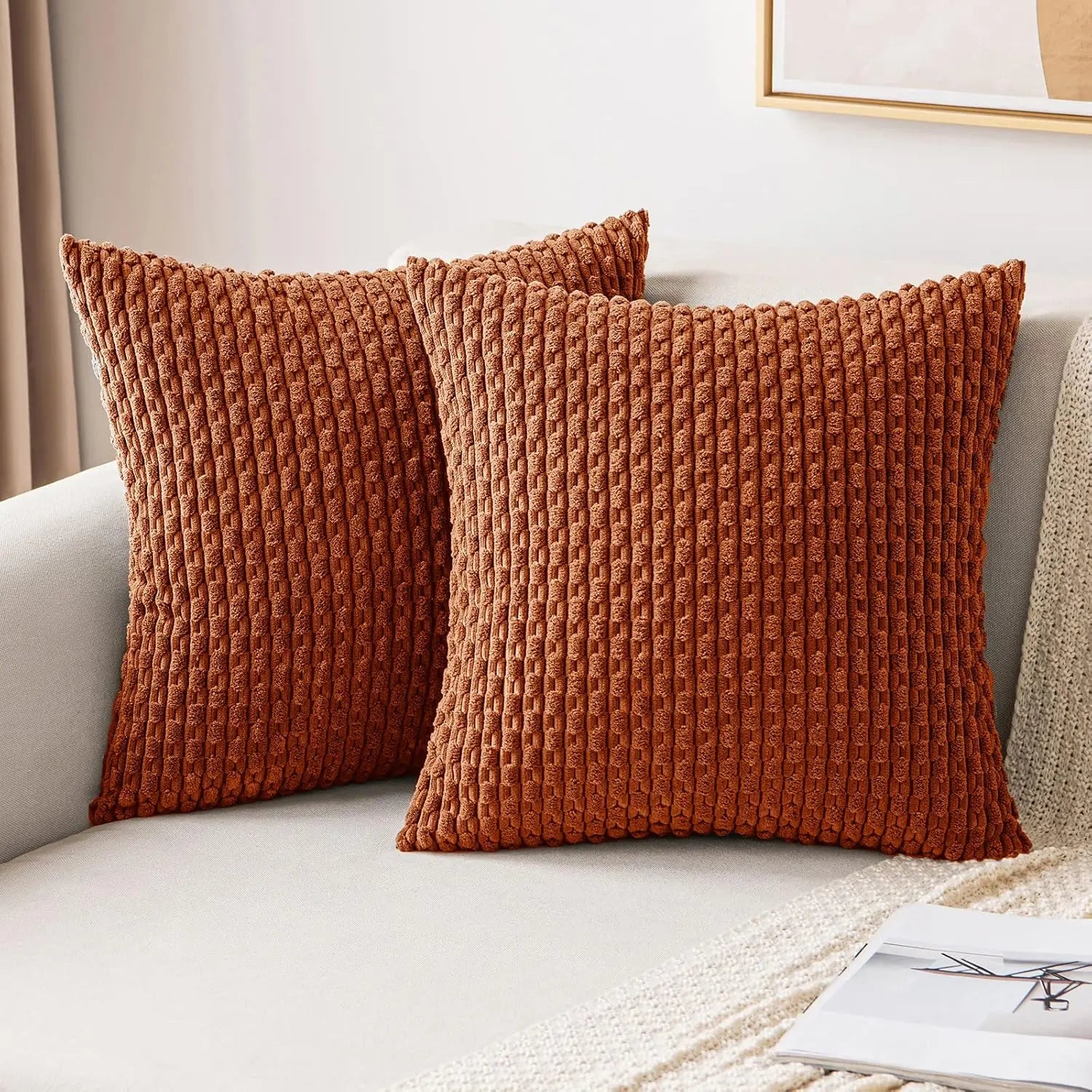 Boho Cuscino in Velluto a Coste – Elegante Copricuscino Decorativo a Strisce per Divano o Letto