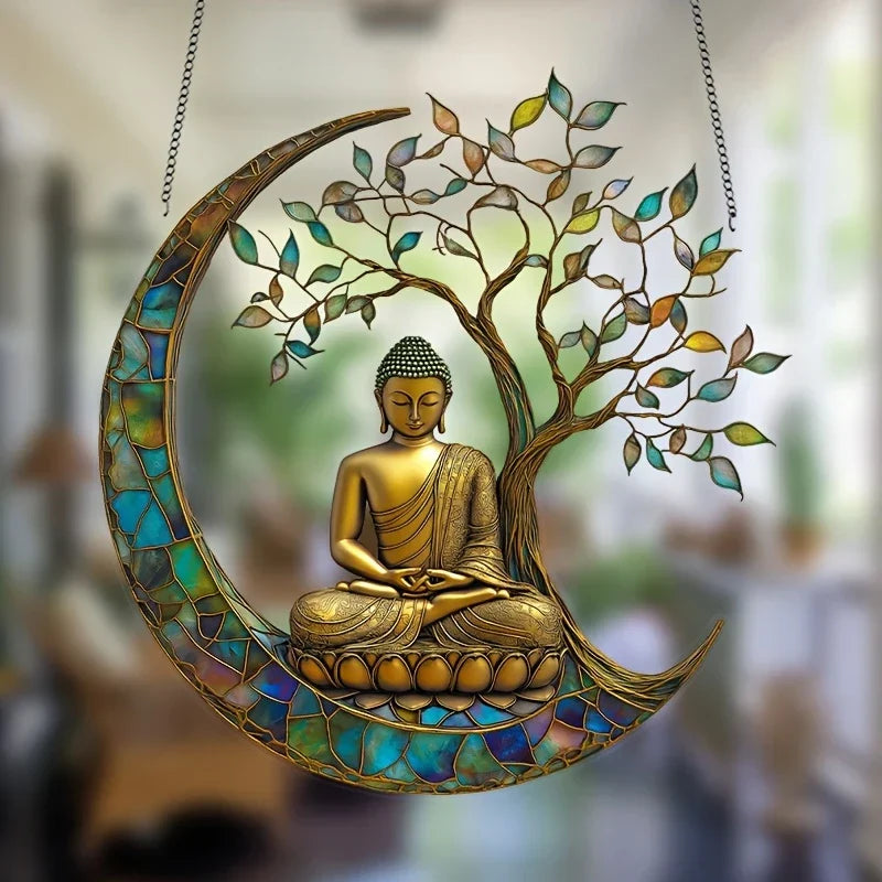 Cattura Sole in Acrilico ZenLight | Decorazione Buddha 2D | Accessorio per Finestra e Casa | Design per Stanze Spirituali