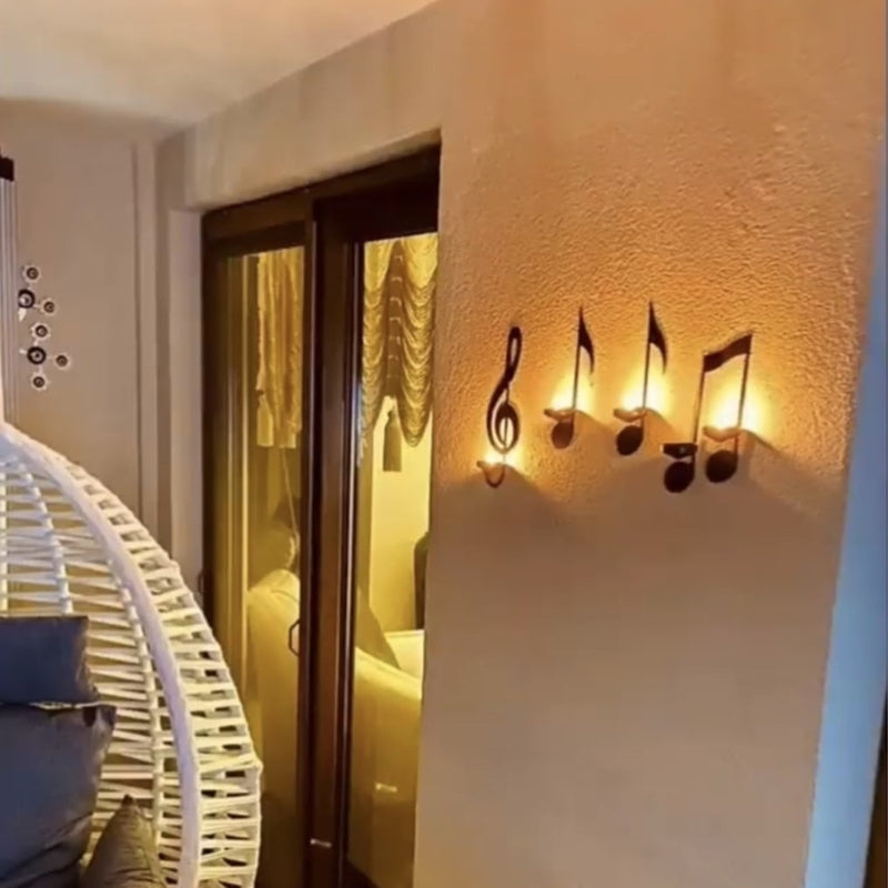 Applique a forma di nota musicale nera | Porta candele da parete | Illuminazione a tealight | NotenFlair