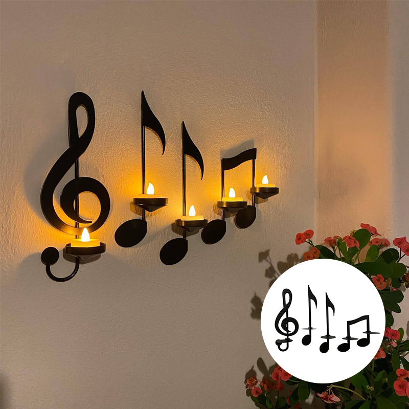 Applique a forma di nota musicale nera | Porta candele da parete | Illuminazione a tealight | NotenFlair