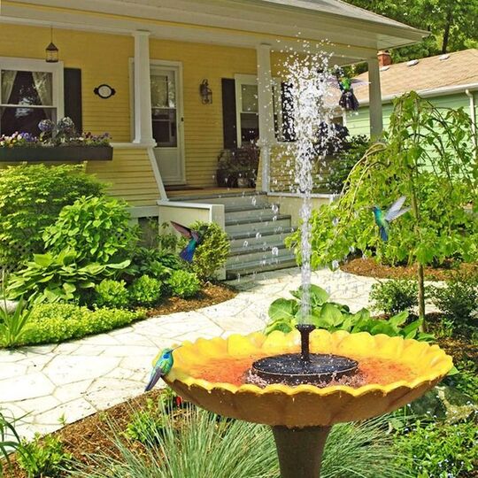 Fontana d'acqua galleggiante solare | 6 teste di fontana | Laghetto, abbeveratoio per uccelli e giardino | AquaRise
