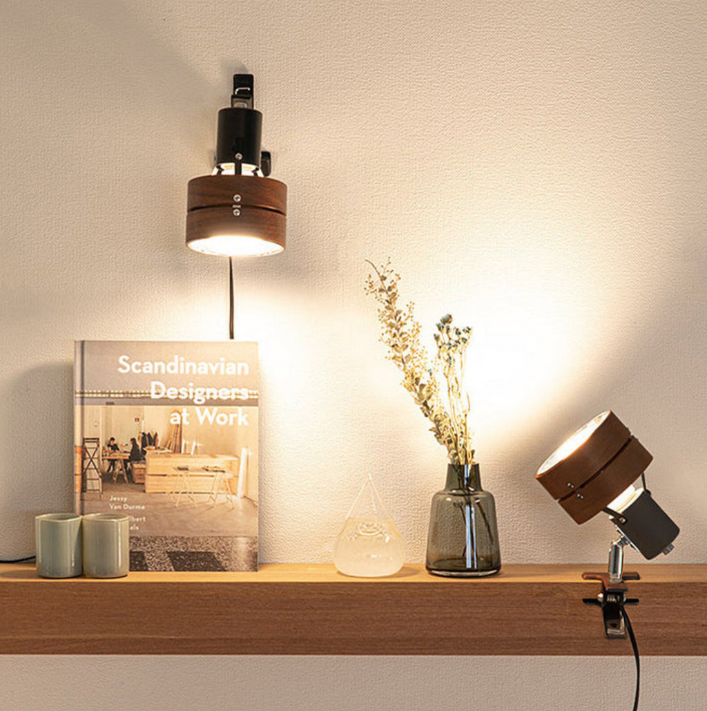 Lampada Clip Regolabile Retro in Legno e Metallo da Scrivania