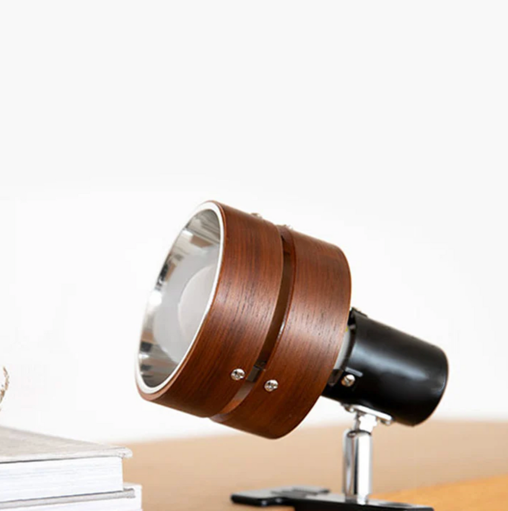 Lampada Clip Regolabile Retro in Legno e Metallo da Scrivania