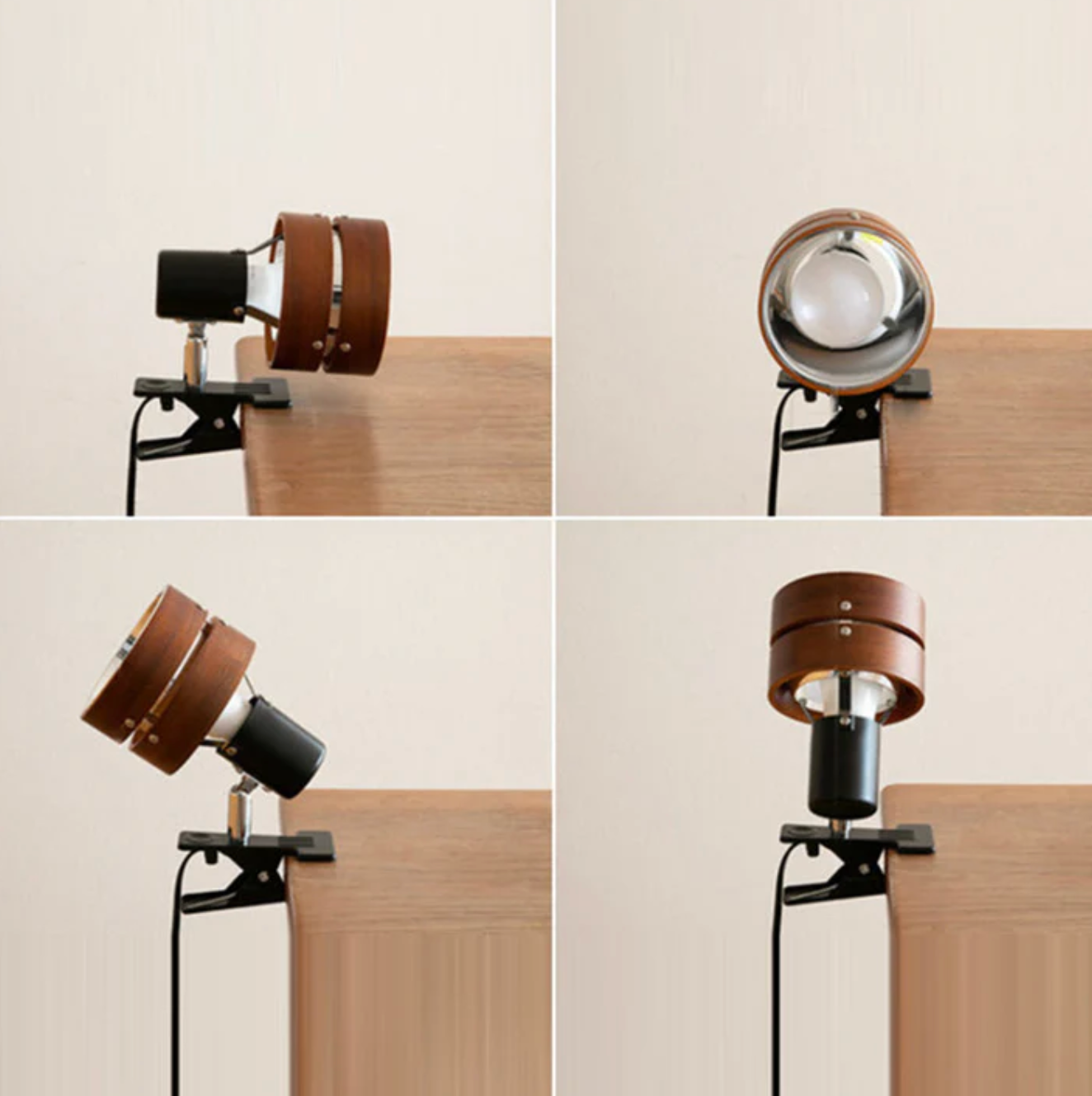 Lampada Clip Regolabile Retro in Legno e Metallo da Scrivania