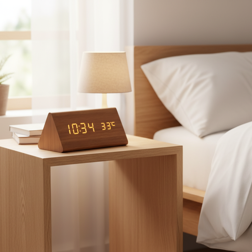WOODSENSE – Orologio in legno LED con controllo vocale per una visualizzazione elegante del tempo