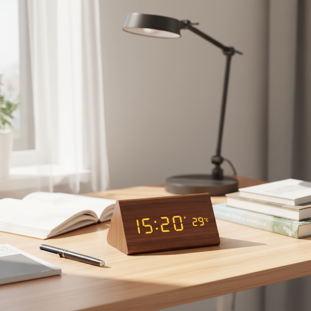 WOODSENSE – Orologio in legno LED con controllo vocale per una visualizzazione elegante del tempo