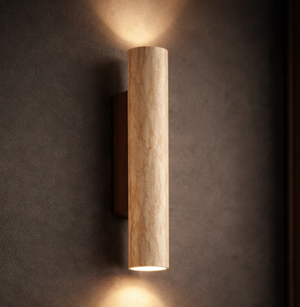 Lampada da Parete Ayumu Japandi in Pietra Naturale - Travertino & Dettagli in Legno