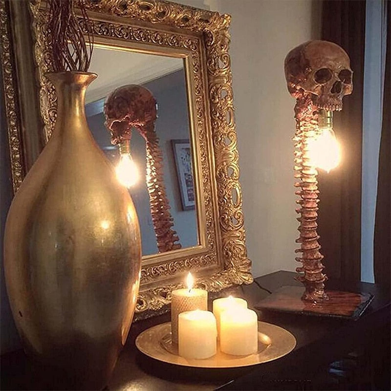 Lampada Horror Teschio con Colonna Vertebrale