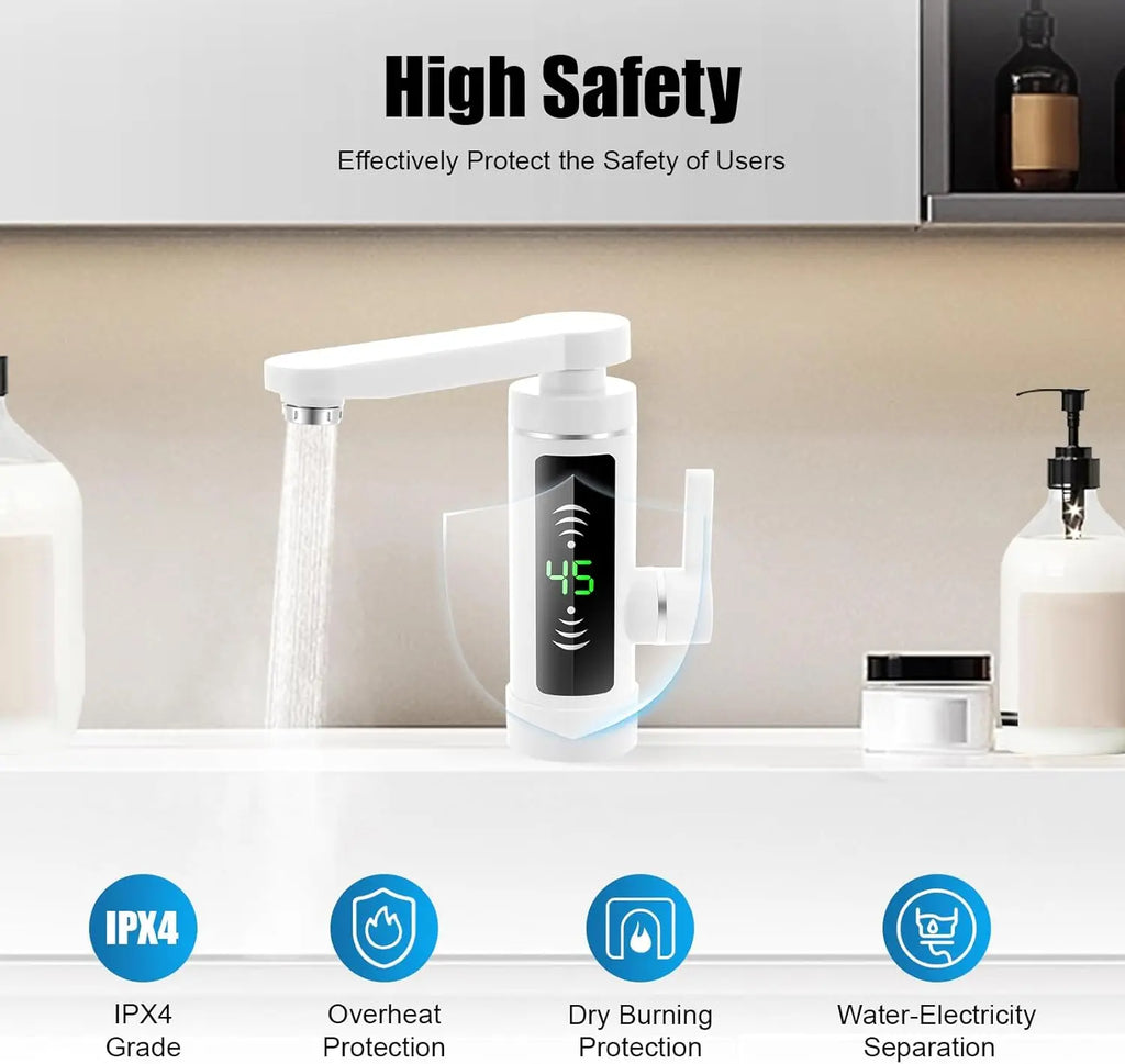 Deluvia - Rubinetto da cucina elettrico rotante con scaldabagno istantaneo e display della temperatura LED 3 kW