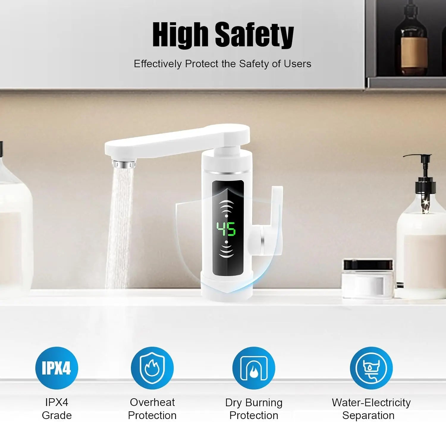 Deluvia - Rubinetto da cucina elettrico rotante con scaldabagno istantaneo e display della temperatura LED 3 kW