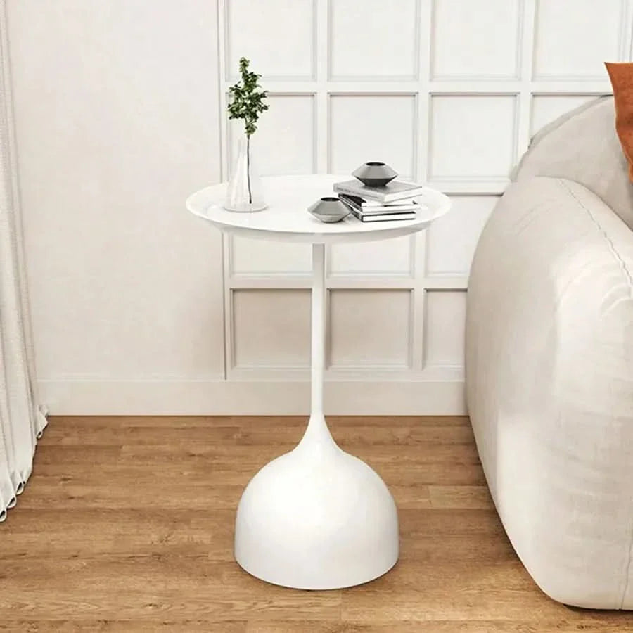 Tavolino Laterale Rotondo in Metallo Scandinavo per Soggiorno o Camera da Letto