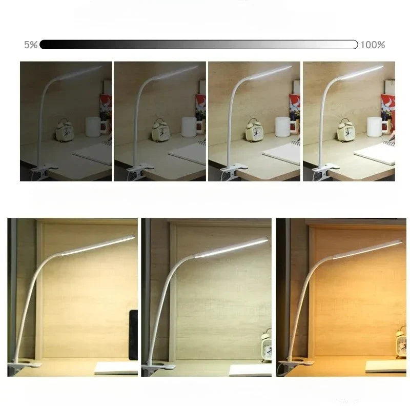 Luce a morsetto LED LumaFlex | 3 colori di luce e 10 livelli di luminosità | Funzionamento USB | Braccio flessibile | Amico degli occhi e dimmerabile