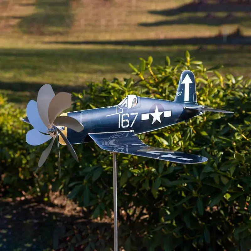 Girandola AeroTwist | Mulino a vento per giardino a forma di aereo in acciaio inossidabile | Resistente alle intemperie e rotante nel vento | Per giardino, terrazza e balcone