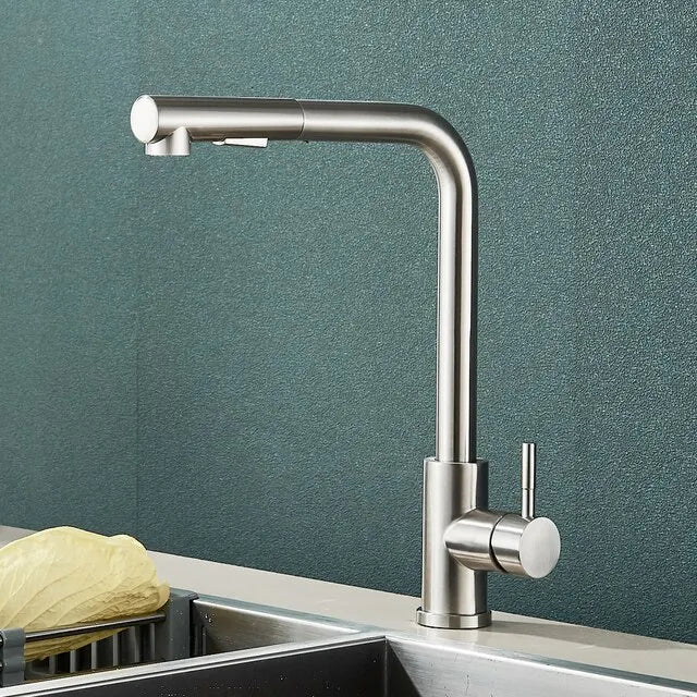 Rubinetto da cucina estraibile nero - Flessibile con modalità a 2 getti e spruzzatore, rubinetto in acciaio inox per miscelazione acqua calda e fredda