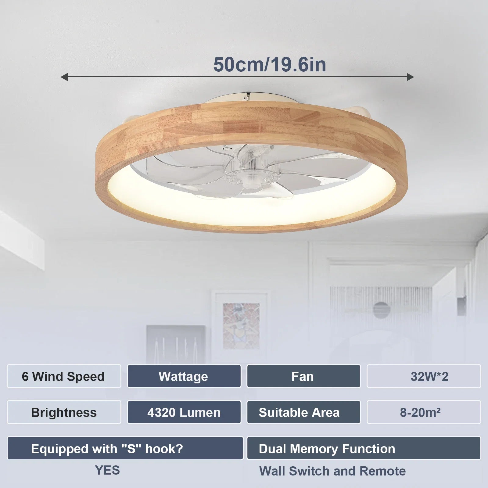 Zerion - Ventilatore a Soffitto Smart con Lampada LED e Controllo App