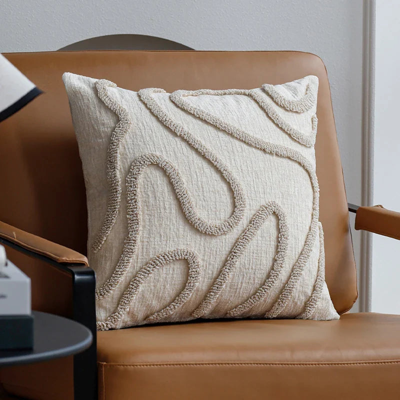 Sabella - Cuscino Decorativo in Chenille Boho con Linee Geometriche Morbide per Divano e Soggiorno