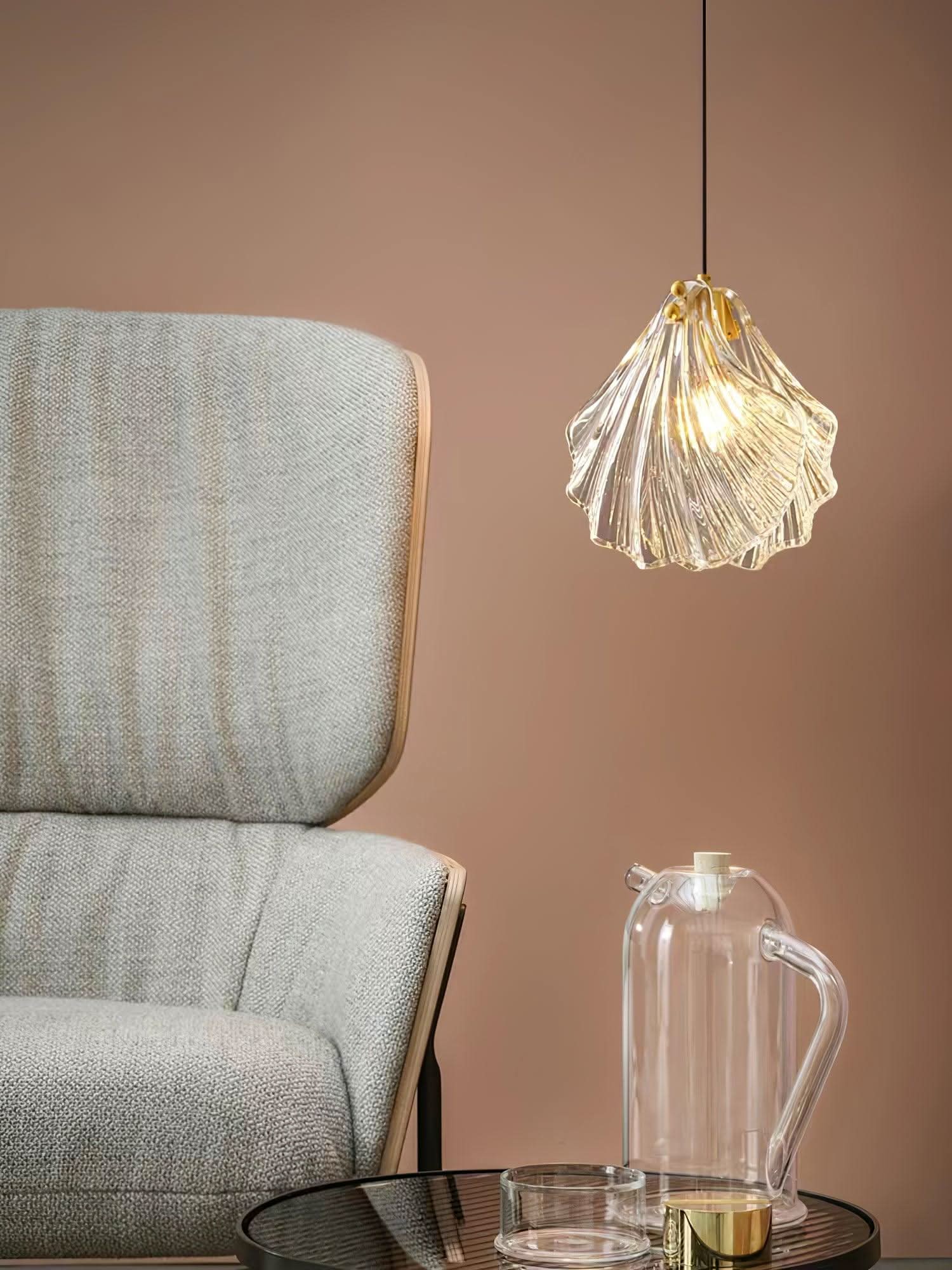 Mini Lampada a Sospensione a Conchiglia – Design Costiero in Vetro