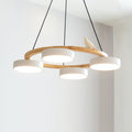 Zerani | Lampadario Rotondo con Design per Uccelli, Struttura in Legno e Illuminazione LED Integrata