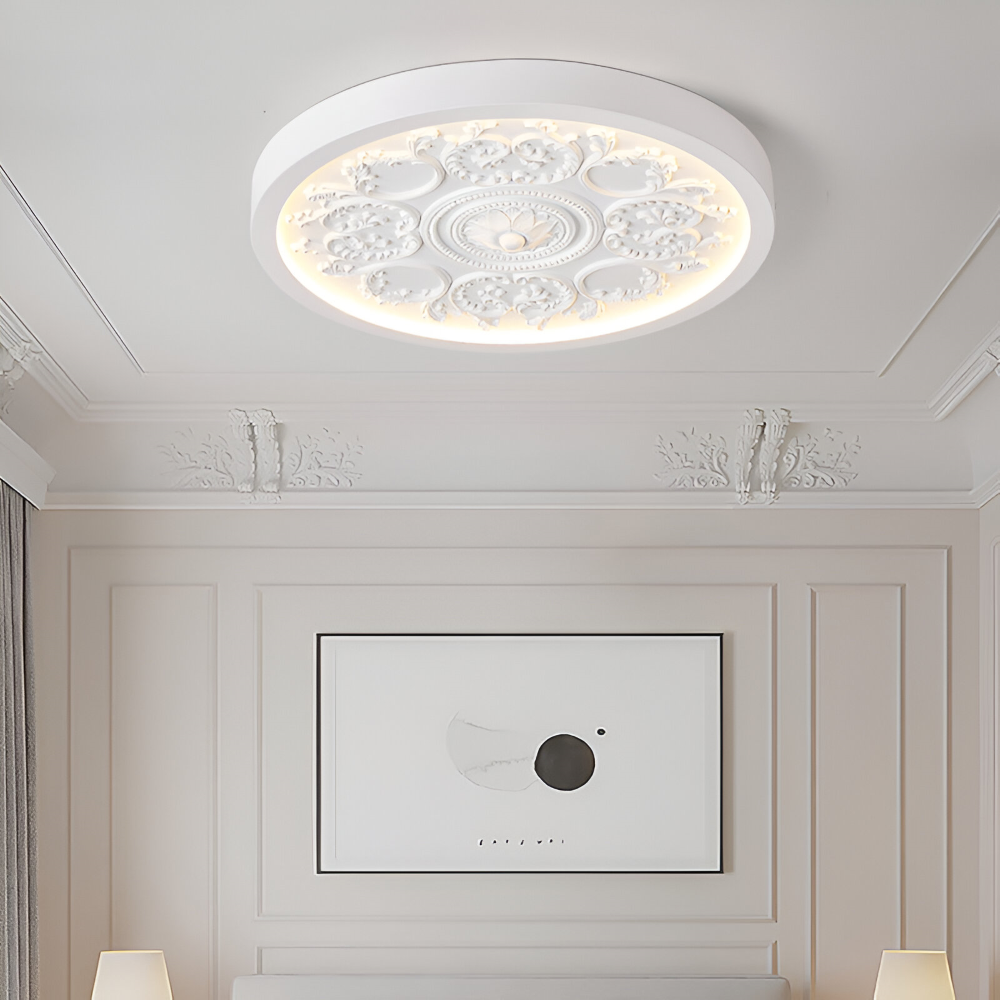 FloraGlow – Lampada da soffitto LED intagliata in resina con design minimalista
