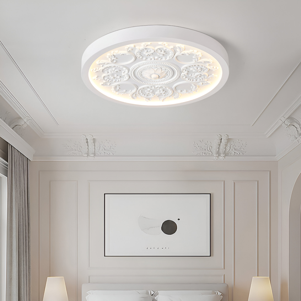 FloraGlow – Lampada da soffitto LED intagliata in resina con design minimalista