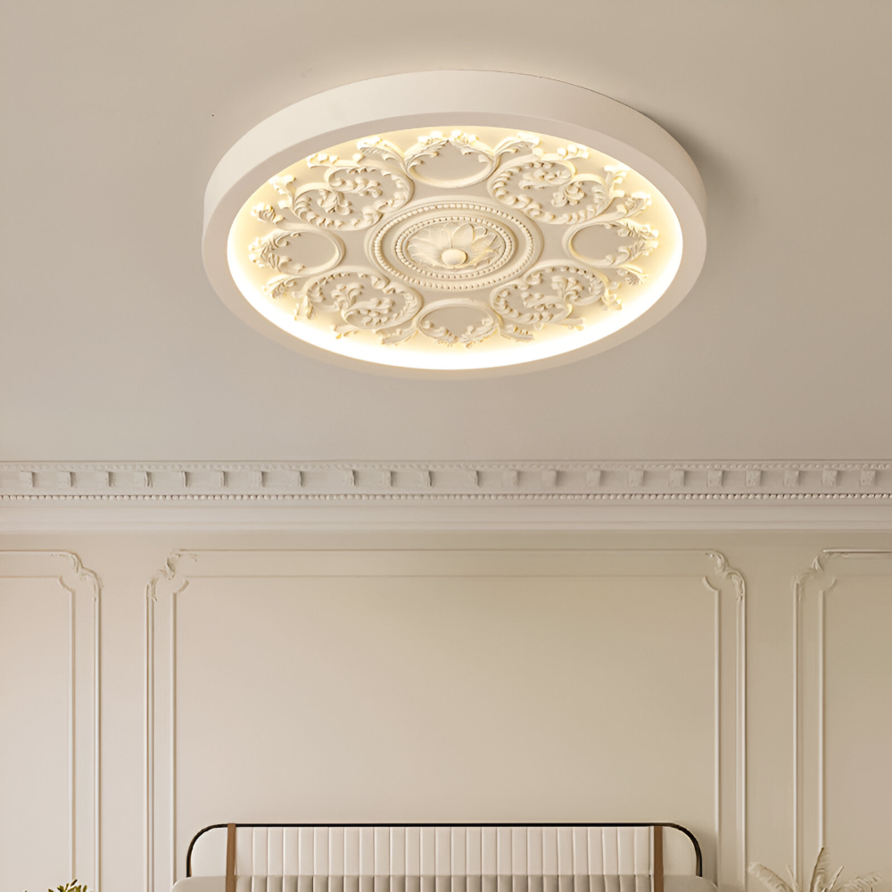 FloraGlow – Lampada da soffitto LED intagliata in resina con design minimalista