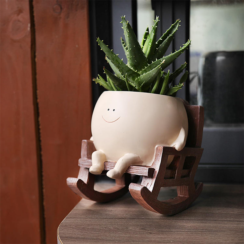 Vaso da Fiori Faccia Sorridente | Sedia a Dondolo in Resina | Decorazione per Succulente & Cactus | GrinPot