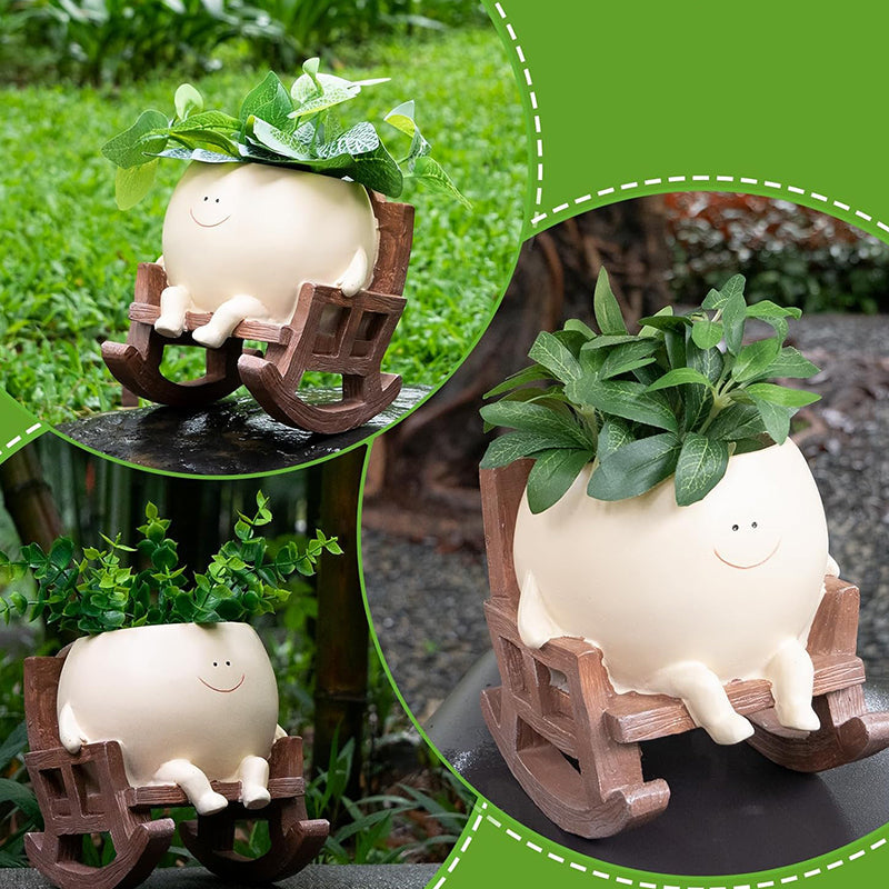 Vaso da Fiori Faccia Sorridente | Sedia a Dondolo in Resina | Decorazione per Succulente & Cactus | GrinPot