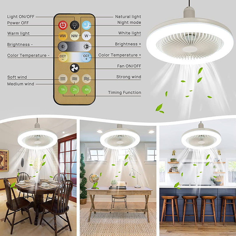 Ventilatore a Soffitto con Luce e Telecomando con Anello LED Rotondo