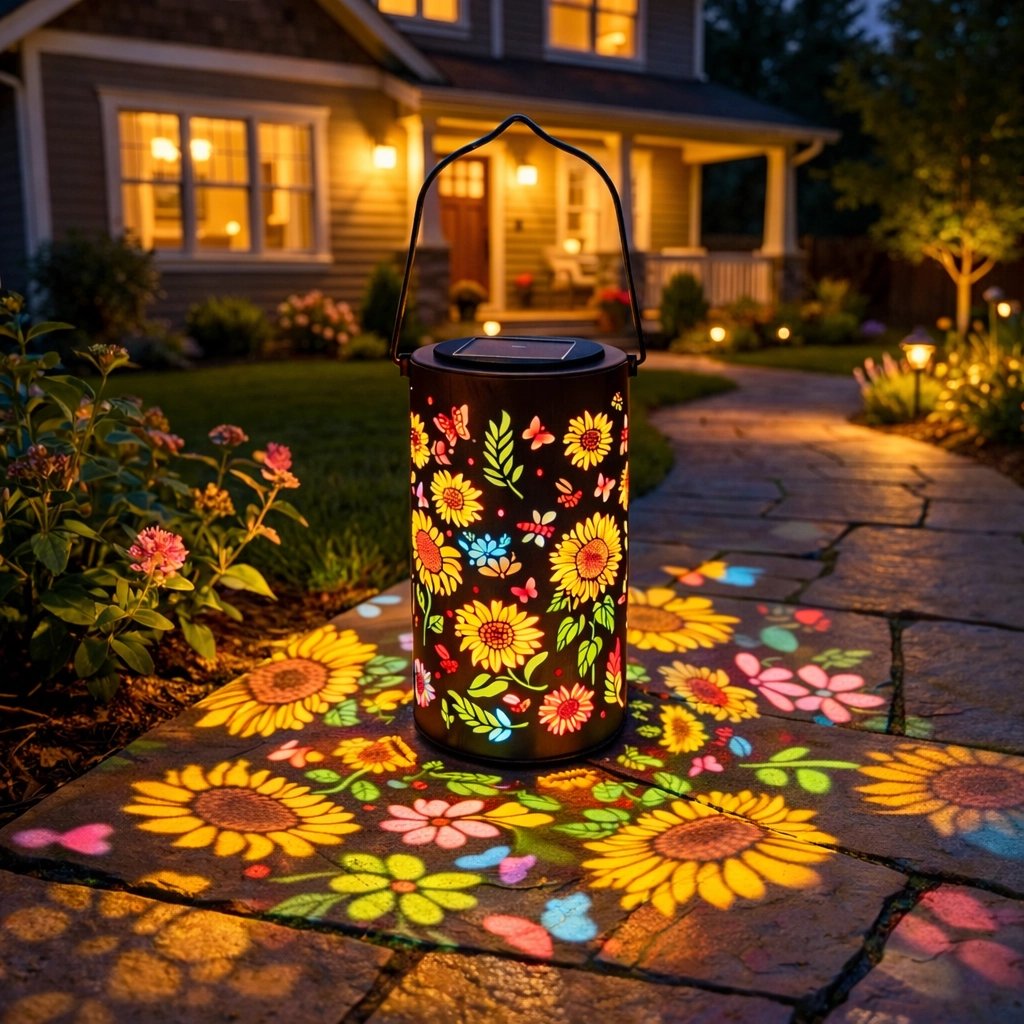 Lanterna da Giardino Solare | Motivo Fiori | Proiezione di Luce | GardenFlare